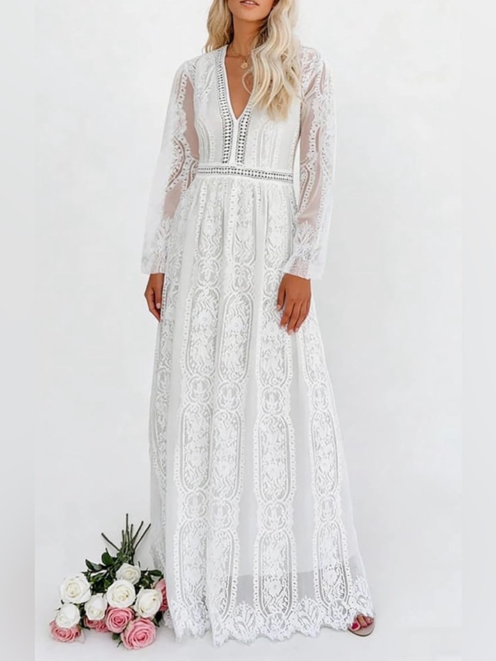 Amazon White Boho Lace Wedding Dress/Maternity Dress Size Medium (6-8)